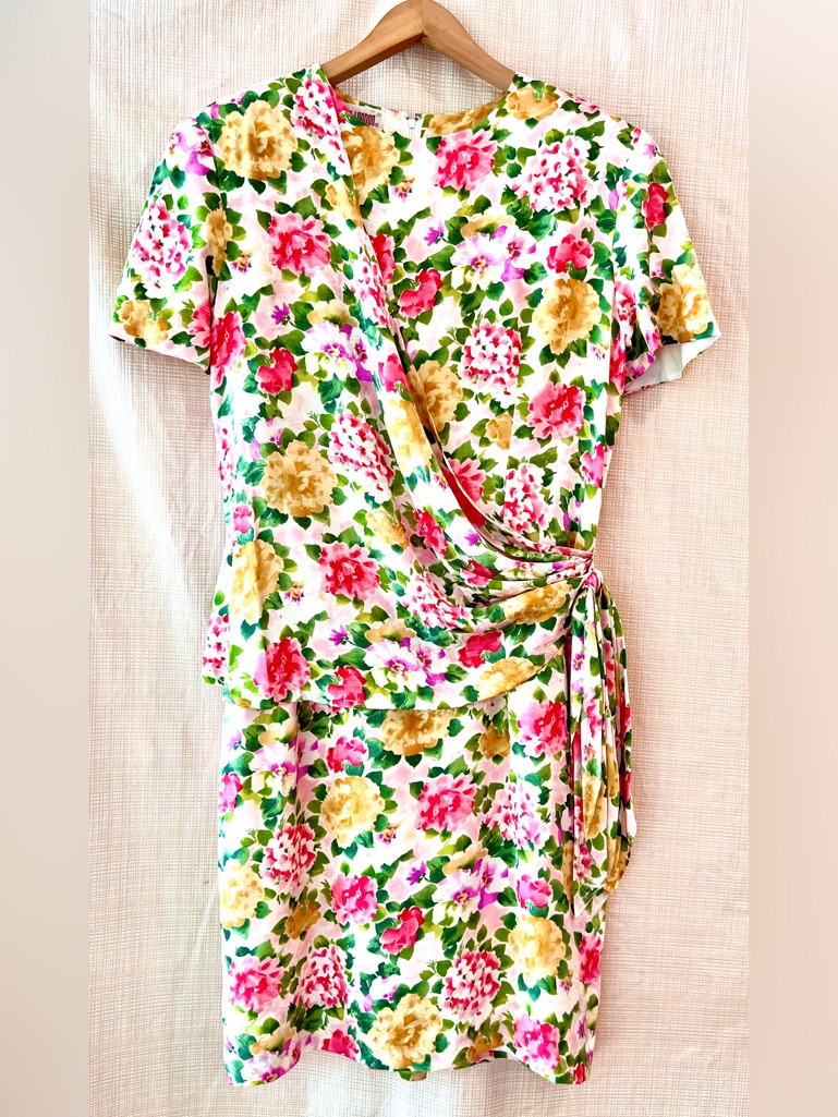 Vintage 80s Silk Floral Dress Romantic Decadent Silktwee Croquette Fairy